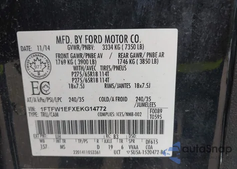 2014 Ford F-150 Xlt z USA, uszkodzony, nr VIN 1FTFW1EFXEKG14772